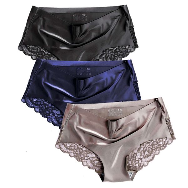 

traceless ice breathable briefs middle waist lace, Black;pink