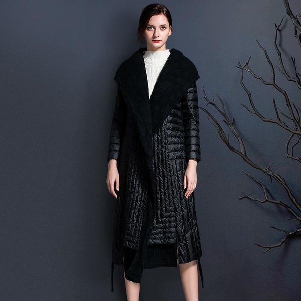 

women's wool & blends down jacket women 2021 winter luxury high-end mid-length over-the-knee fashion, Black