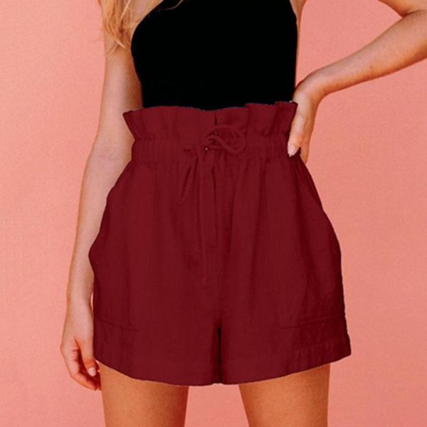 

women's shorts women summer elastic high waist wide leg solid color loose drawstring pockets short pants m-3xl, White;black
