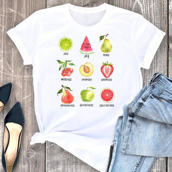 

women's t-shirt women clothes fruit love sweet beach ladies cartoon fashion short sleeve summer print tshirt female tee graphic, White