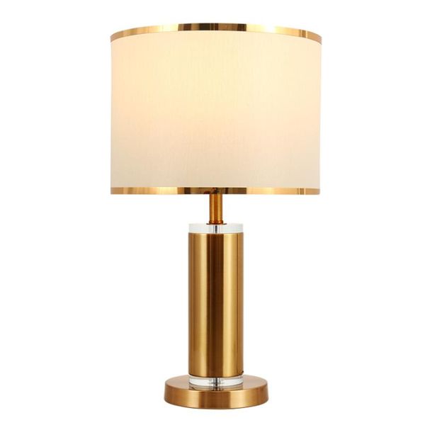 

table lamps nordic pillar gold modern bedroom crystal lamp warm fabric shade living room luxury study desk lights fixtures