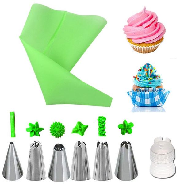 

baking & pastry tools 8pcs cake decorating kit reusable assorted stainless steel icing tip bag equipment accessories nozzles cream