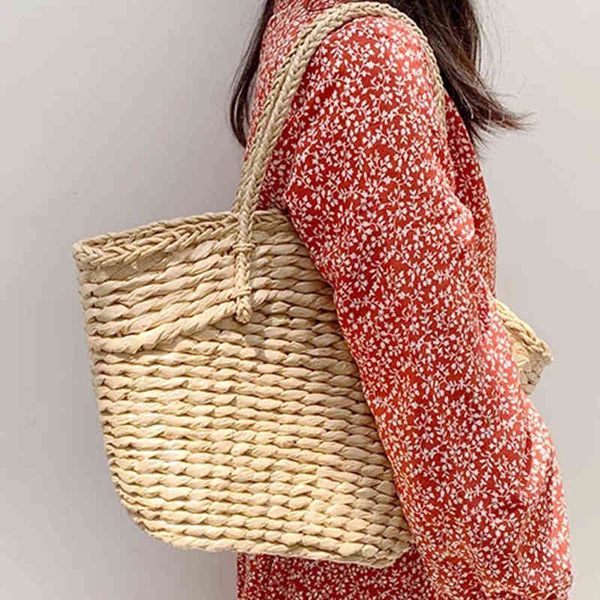 

shopping bags fashion woven straw women handbags wicker braided shoulder summer beach rattan bag large capacity big baskets purses tote 2203