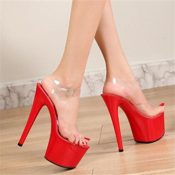 

summer stripper heels clear shoes woman platforms high sandals women pvc fish mouth candy colors 34-43, Black