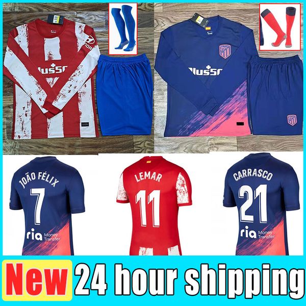 

21 22 madrid soccer jerseys suarez joÃ£o fÃ©lix 2021 2022 m. llorente correa koke camisetas de fÃºtbol lemar carrasco kids+socks football shirt, Black;yellow