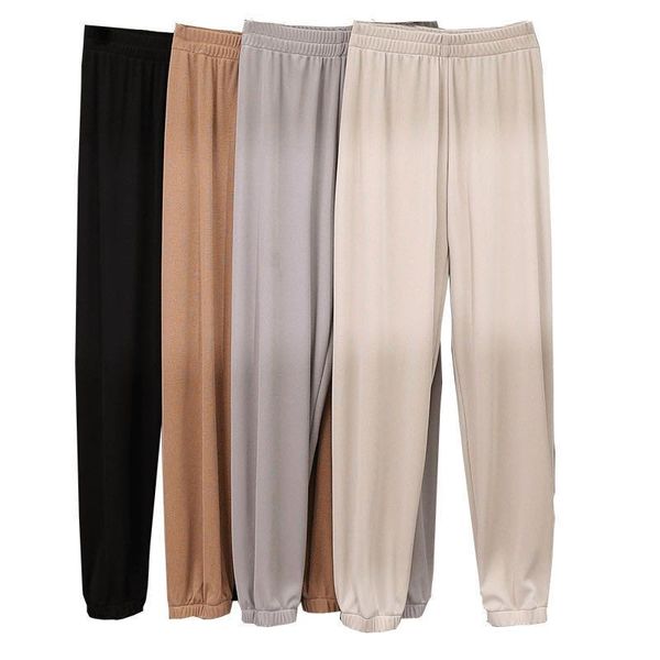 

fashion women loggings ice silk cargo pants trousers high elastic waist loose joggers gray sweatpants capris clothes women's &, Black;white