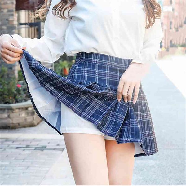 

women pleated skirts korean plaid high waist supper short mini skirt new summer pink blue sweet slim skirts feminina ld843 210412, Black
