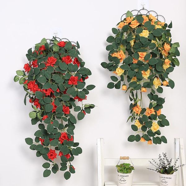 

76cm silk rose wedding decorations ivy vine artificial flowers background decor with green leaves hanging wall garland decorative & wreaths
