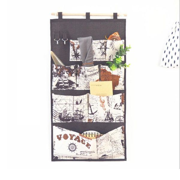 

pockets storage bag with 2 hooks wall door closet hanging linen cotton fabric british style organizer for bathroom bedroom boxes & bins