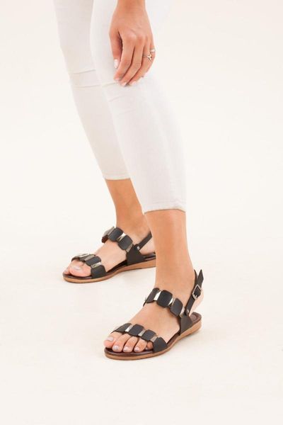 

sandals women's 2 different color flat season elegant design fashion, Black