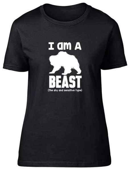 

i am a beast - the shy and sensitive type womens ladies fitted t-shirt, White;black