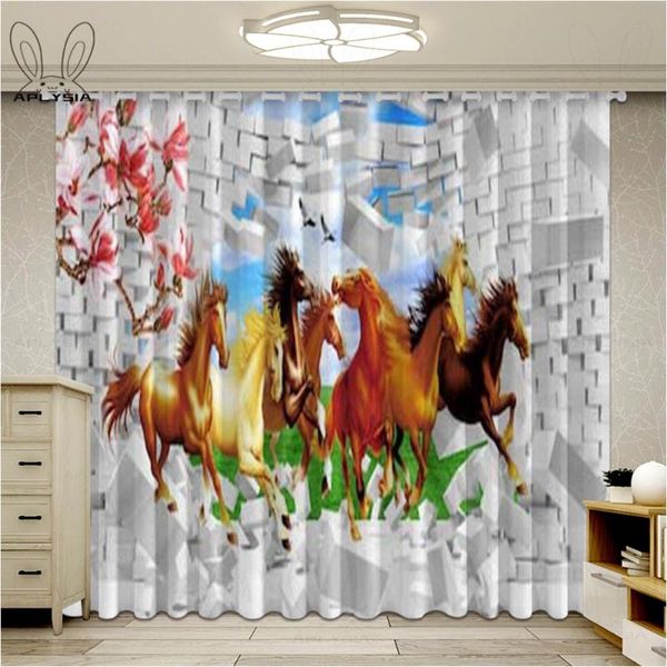 

curtain & drapes 3d curtains po wall brick horse for bedroom living room ultra-thin micro shading