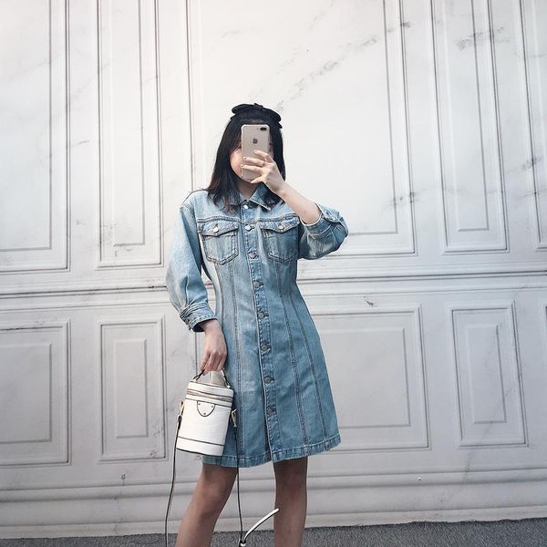 

casual dresses 2021 female chic autumn denim long sleeve c030, Black;gray