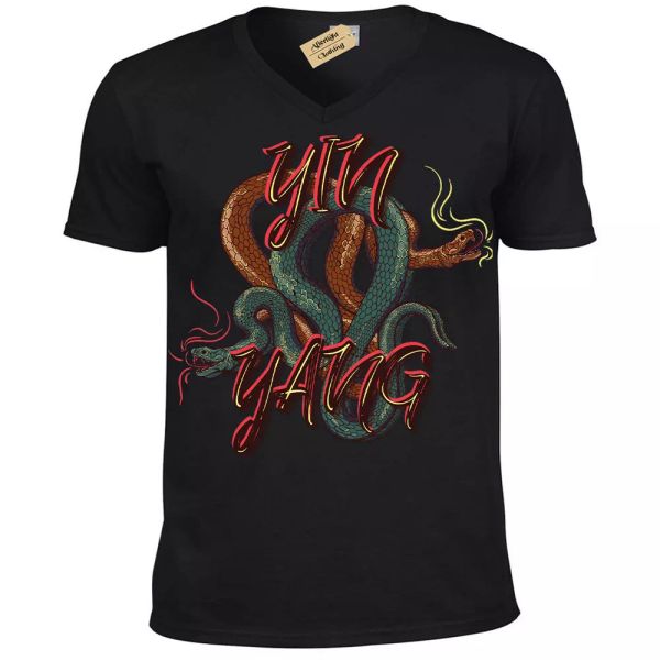 

yin and yang camiseta serpiente hombre cuello en v, White;black