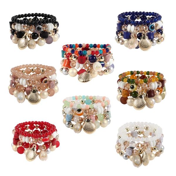 

beaded, strands summer multi-layer multicolor shell beads bracelet handmade women men bangle beach holiday jewelry, Black
