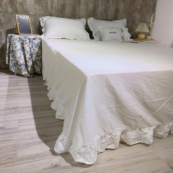 

high-quality one-piece pure cotton white bed sheet lace style simple and fresh skirt 1.8/2m bedding sets