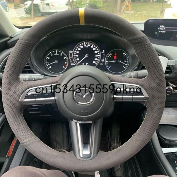 

steering wheel covers for 3 axela cx-30 2021 6 atenza cx-5 rx-8 non-slip black suede diy hand sewn cover