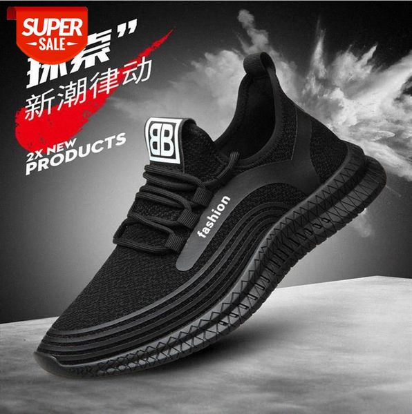 

round toe soft bottom stitching flying woven hollow men's single shoes sports casual running #lf4n