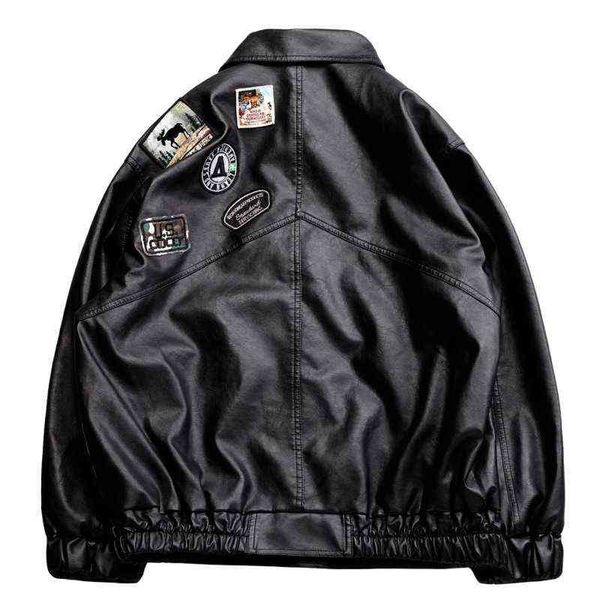 

leather jacket men autumn fleece motorcycle pu leahter male turndown collar casual windbreaker ropa de hombre coat 3xl, Black
