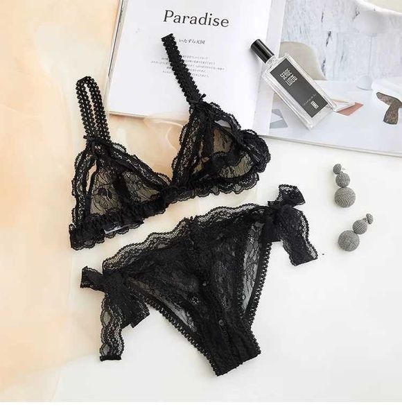 

bra set underwear with a row of buttons xql-007 black lace no steel ring suit, Red;black