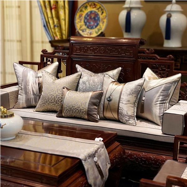 

luxury modern chinese style patchwork throw pillow covers brown grey cushion with tassels 45 x 50 50cm cushion/decorative