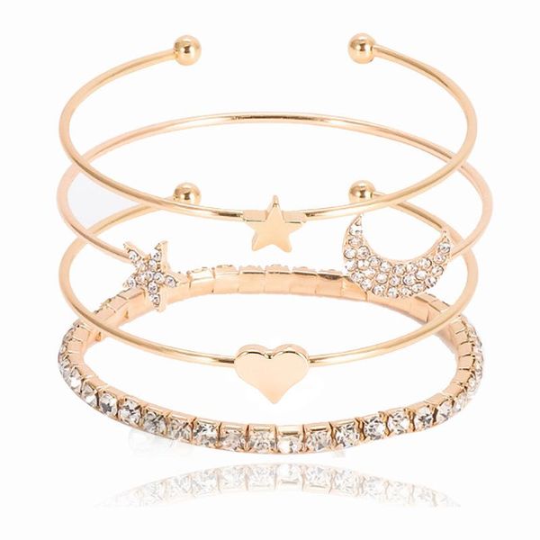 

cuff fashion simple crystal stars moon open bracelet four-piece set women, White
