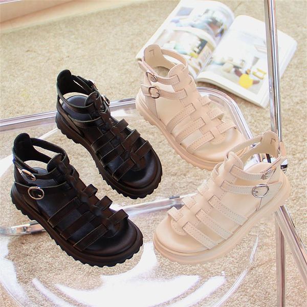 

sandals leather girls roman 2021 summer children's shoes korean beach high-princess, Black;red