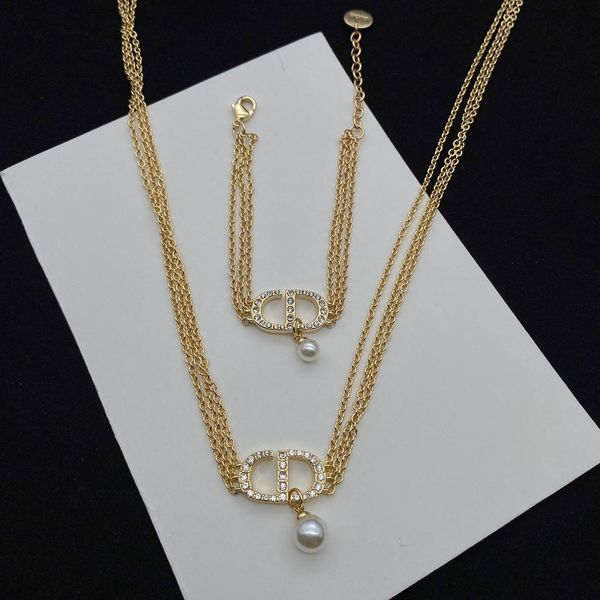 

designer jewelry multi-layer pearl necklace family diamond inlaid letter bracelet women's simple temperament, Silver