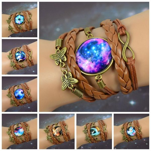 

dhl100pcs universe starry sky time gemstone glass multilayer woven bracelet wedding gifts, travel souvenirs party favor