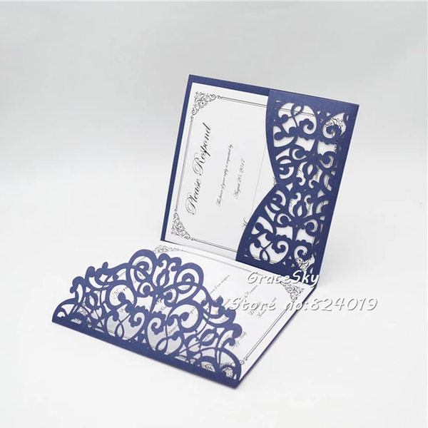 

greeting cards 50pcs laser cut crown lace pocket folding wedding invitation card personalized customized with rsvp supplies