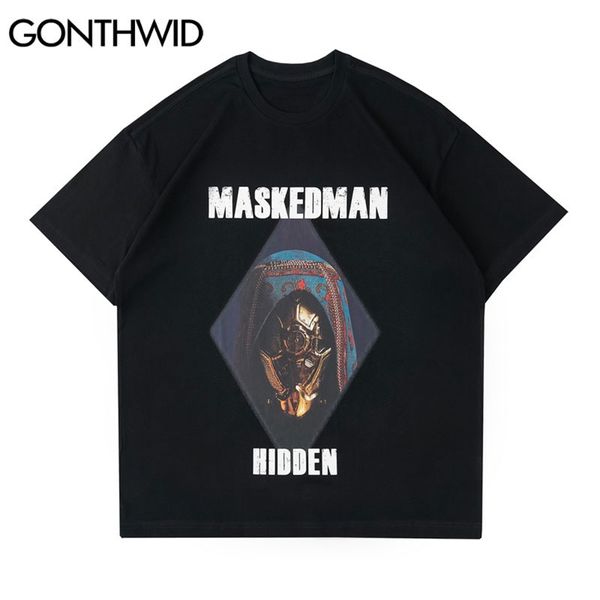 Tshirt Streetwear Maschera Samurai Stampa T-shirt Camicie Hip Hop Harajuku Cotone Casual Allentato Estate Pantaloni a vita bassa Top manica corta 210602