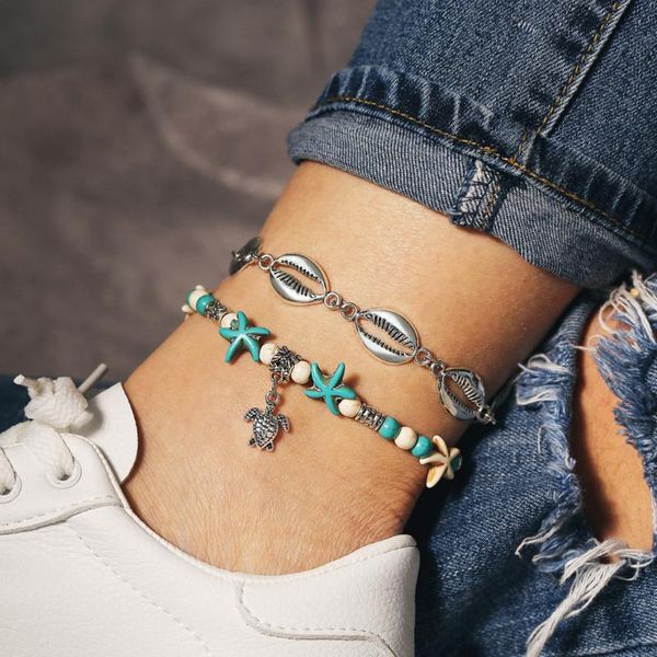 

anklets summer jewelry personality simple star shell pearl anklet ladies gift beach accessories tobilleras mujer, Red;blue