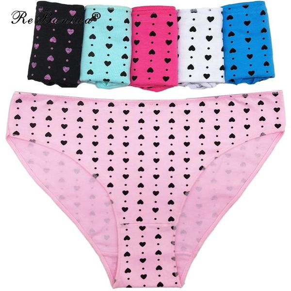 

women's panties 5 pcs/set cotton cute for women underwear heart-print calcinha female lingerie ladies briefs femme bielizna damska, Black;pink