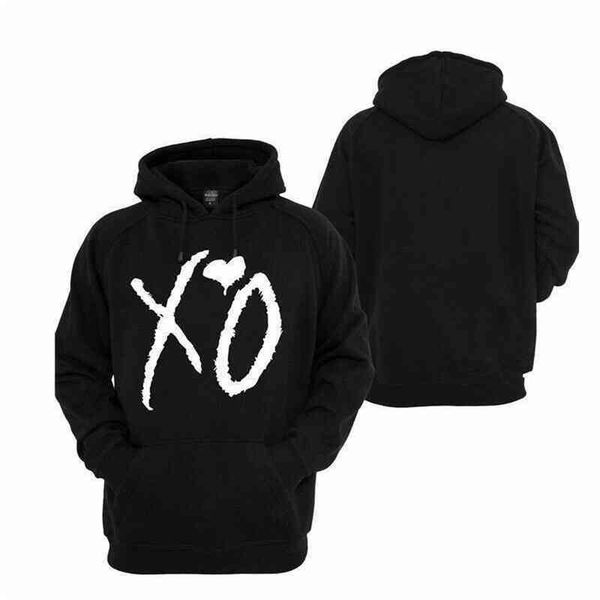 

hooded sweater xo love pattern long sleeve autumn winter style, Black