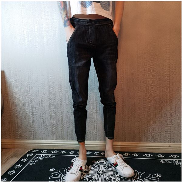 

men's jeans autumn and winter fashion street social spirit guy tie feet casual jeans plus veet korean trend slim pencil pants r3np, Blue