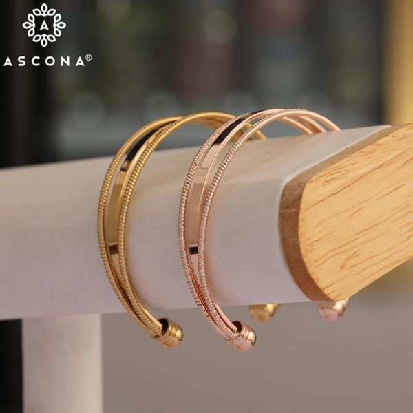 

bangle ascona 2021 trendy brand women bracelets & bangles open cuff design zinc alloy luxury gold rose color jewelry, Black