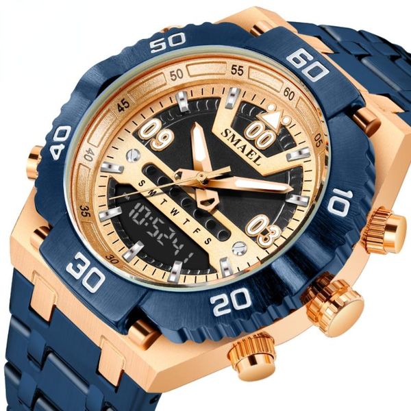 

wristwatches smael men watch stainless steel multifunction quartz digital watches luminious hand fashion casual clock, Slivery;brown