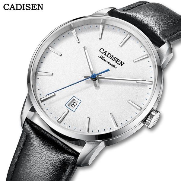 

wristwatches cadisen japan nh35 movement men mechanical wristwatch luxury sapphire glass automatic watch 50m waterproof leather for, Slivery;brown
