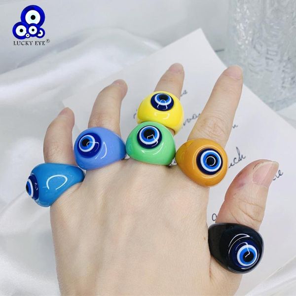 

cluster rings lucky eye multi color turkish evil ring plastic party dropping oil finger for women girls men fashion jewelry le893, Golden;silver
