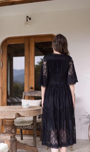 

long style lace womens sleepwears nightdress deep v outwear, Black;red