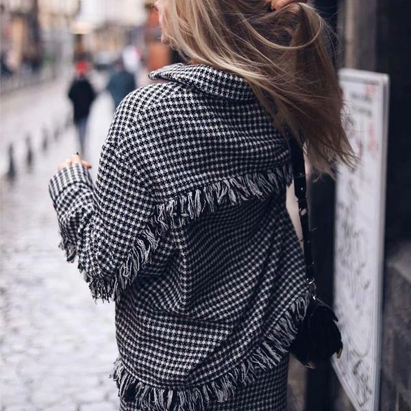 

Women's Jackets Women Coat Houndstooth Plaid Button Full Sleeves Turn-Down Collar Fashion Outerwear Tops Clothes CFUI, Black;brown