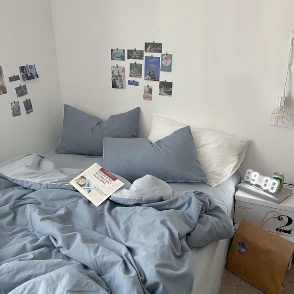 

bedding sets mix and solid color simple cotton four piece quilt cover, bed sheet, japanese minority nordic
