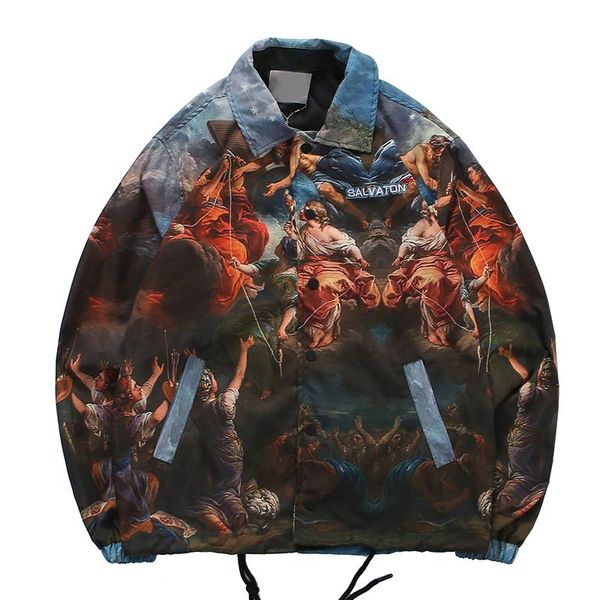

and autumn lapel spring japanese oil painting loose windbreaker jacket men's casual all india street clothes jackets, Black;brown