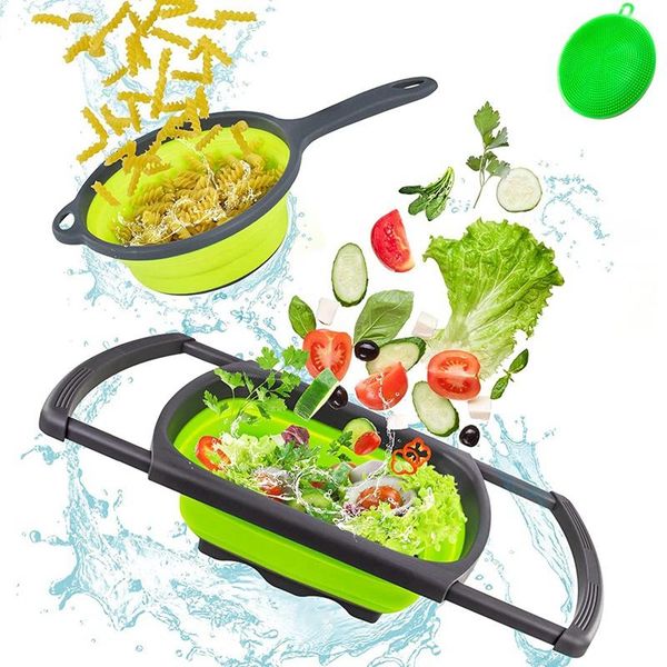 

storage baskets collapsible colanders and strainers, & food strainers over the sink with handle, 3 pack