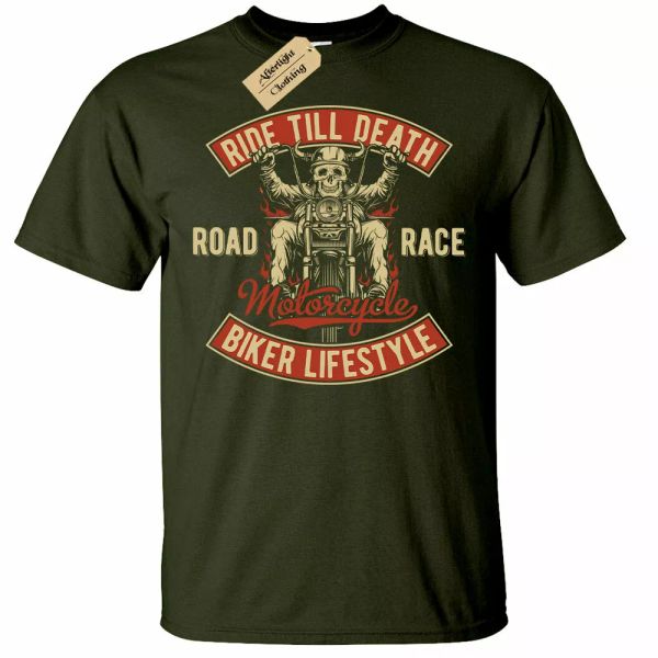 

ride hasta muerte motero lifestyle camiseta hombre motero top, White;black