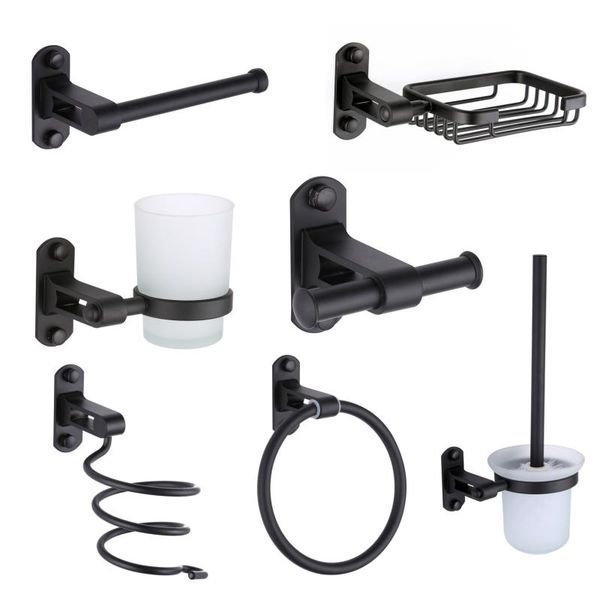 

bath accessory set space aluminium bathroom accessories black matte glass toilet brushed holder wc paper towel shelf soap basket coat robe h
