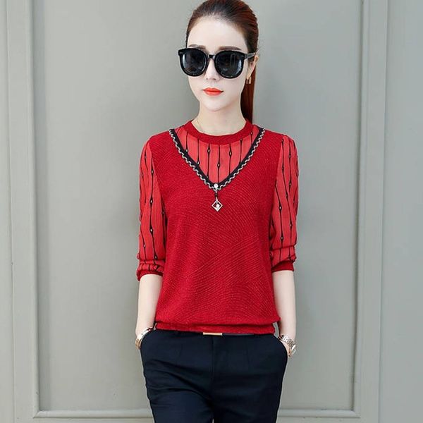

women spring summer style lace blouses shirts lady casual long sleeve transparent patchwork blusas df2722 210609, White