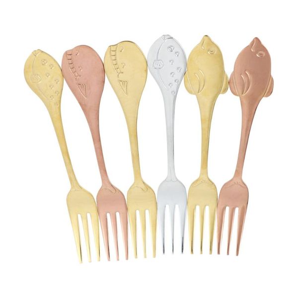 

forks 6pcs stainless steel fish series long handle dessert fork flatware for home restsurant