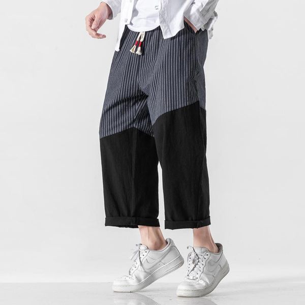 

men's pants mens harem elastic waist joggers pockets long patchwork nice streetwear baggy casual trousers men large size 5xl, Black