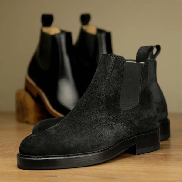 

suede retro-color boot shoes solid boots fashion zapatos of ha772, Black